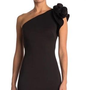 Elisa j one shoulder dress with flowers on the side